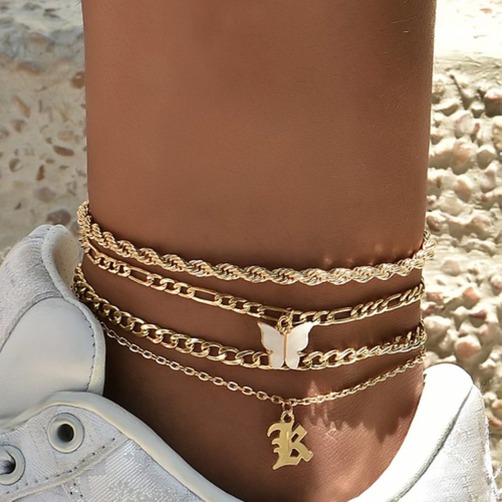 Sexy 4 Piece‎ Mixed Chains Charms Gold Ankle Bracelet Anklet Beach Summer Boho